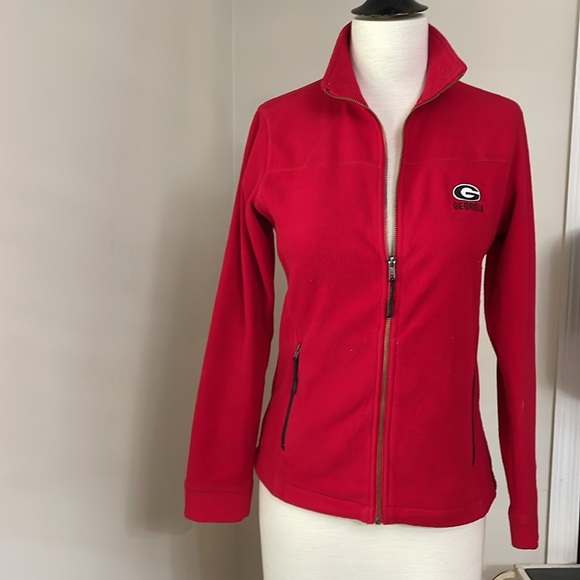 UGA University of Georgia Red Fleece full zip collared lightweight jacket Size S - Picture 5 of 13